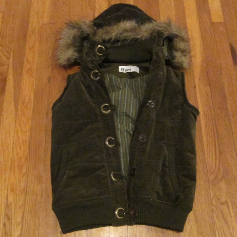 Green corduroy hooded vest